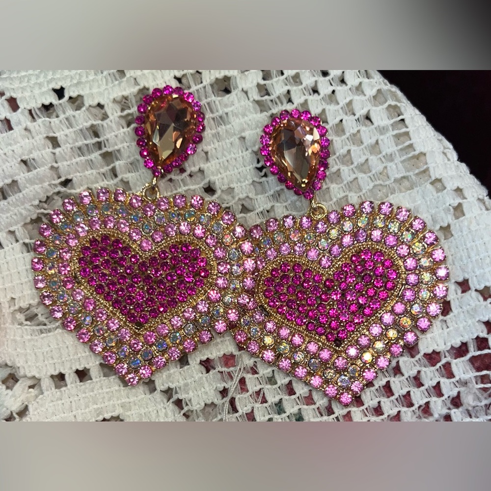 Pink Heart Bling Earrings
